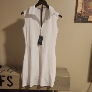 Freeze Sleeveless White Zip-Front Midi Dress